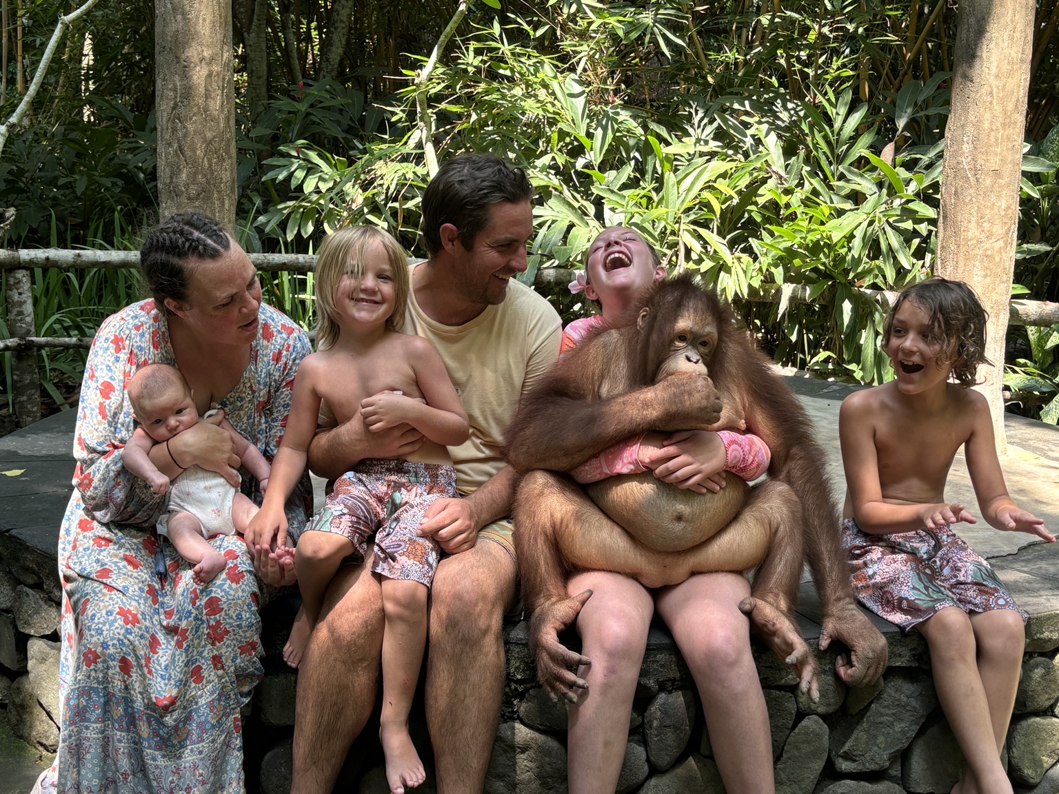 The Parkes family laughing together during a wildlife encounter
